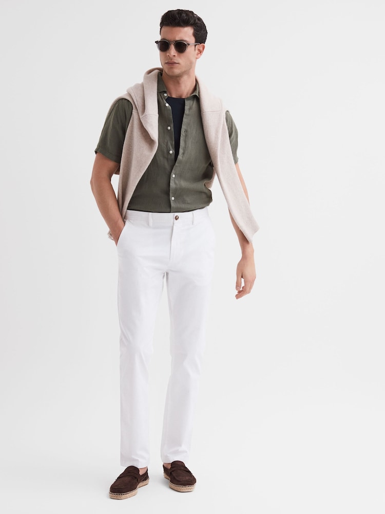 Reiss Olive Holiday Slim Fit 100% Linen Shirt - Image 6 of 6