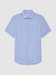 Reiss Soft Blue Holiday Slim Fit Linen Button-Through Shirt - Image 2 of 6