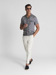 Reiss Blue/White Lavern Geo Print Cuban Collar Shirt - Image 3 of 6