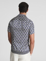 Reiss Blue/White Lavern Geo Print Cuban Collar Shirt - Image 5 of 6