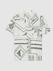 Reiss Ivory Mackrae Cuban Collar Tribal Print Shirt - Image 2 of 6