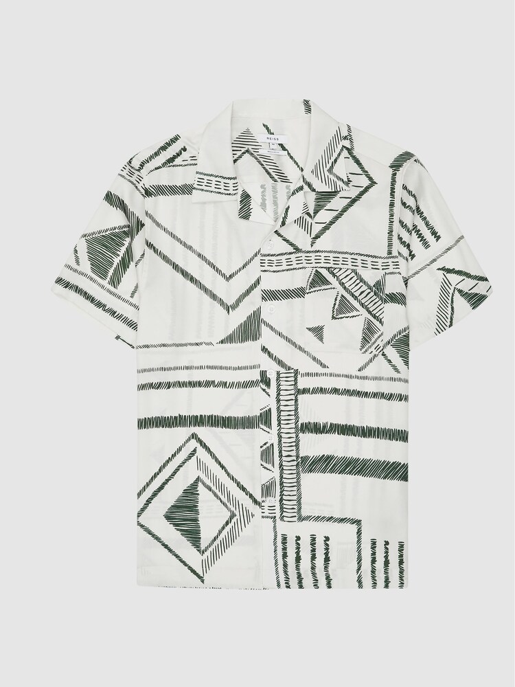 Reiss Ivory Mackrae Cuban Collar Tribal Print Shirt - Image 2 of 6
