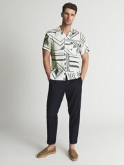 Reiss Ivory Mackrae Cuban Collar Tribal Print Shirt - Image 3 of 6
