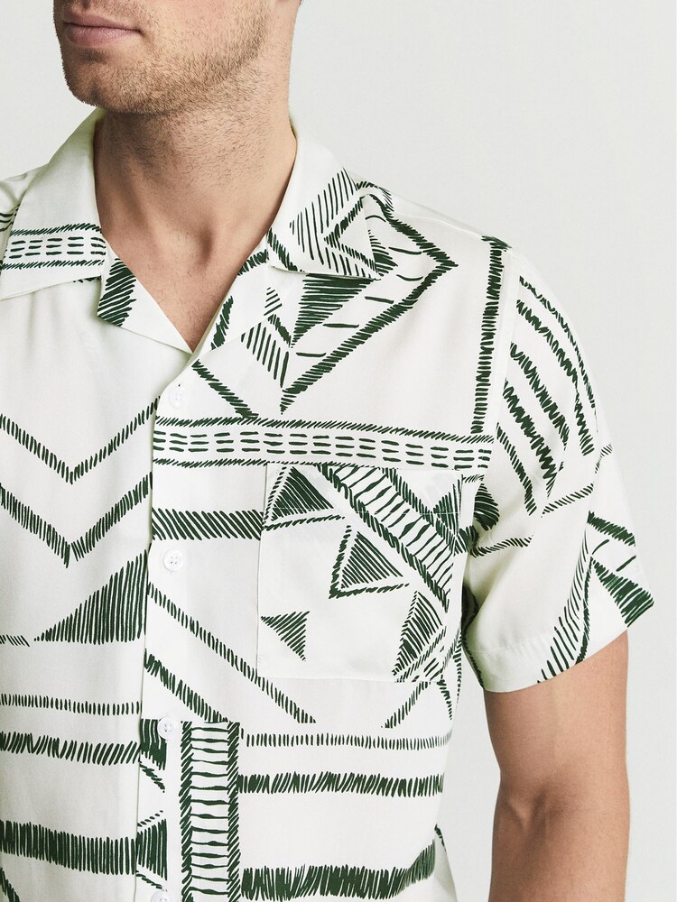 Reiss Ivory Mackrae Cuban Collar Tribal Print Shirt - Image 6 of 6