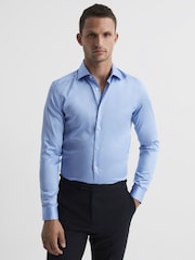 Reiss Mid Blue Remote Bengal Slim Fit Cotton Sateen Striped Shirt - Image 1 of 8