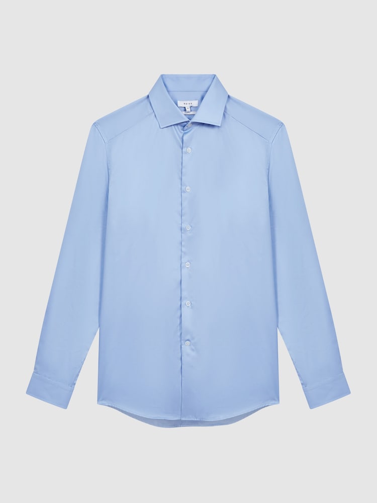 Reiss Mid Blue Remote Bengal Slim Fit Cotton Sateen Striped Shirt - Image 2 of 8