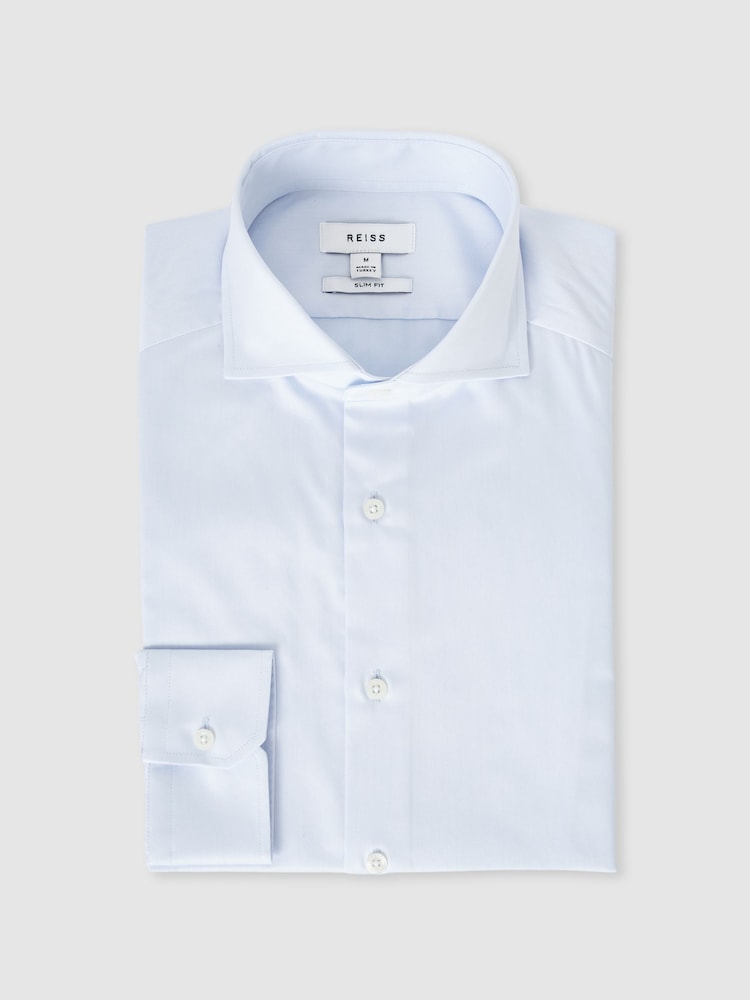 Reiss Soft Blue Storm Slim Fit Two-Fold Cotton Shirt - Image 1 of 9