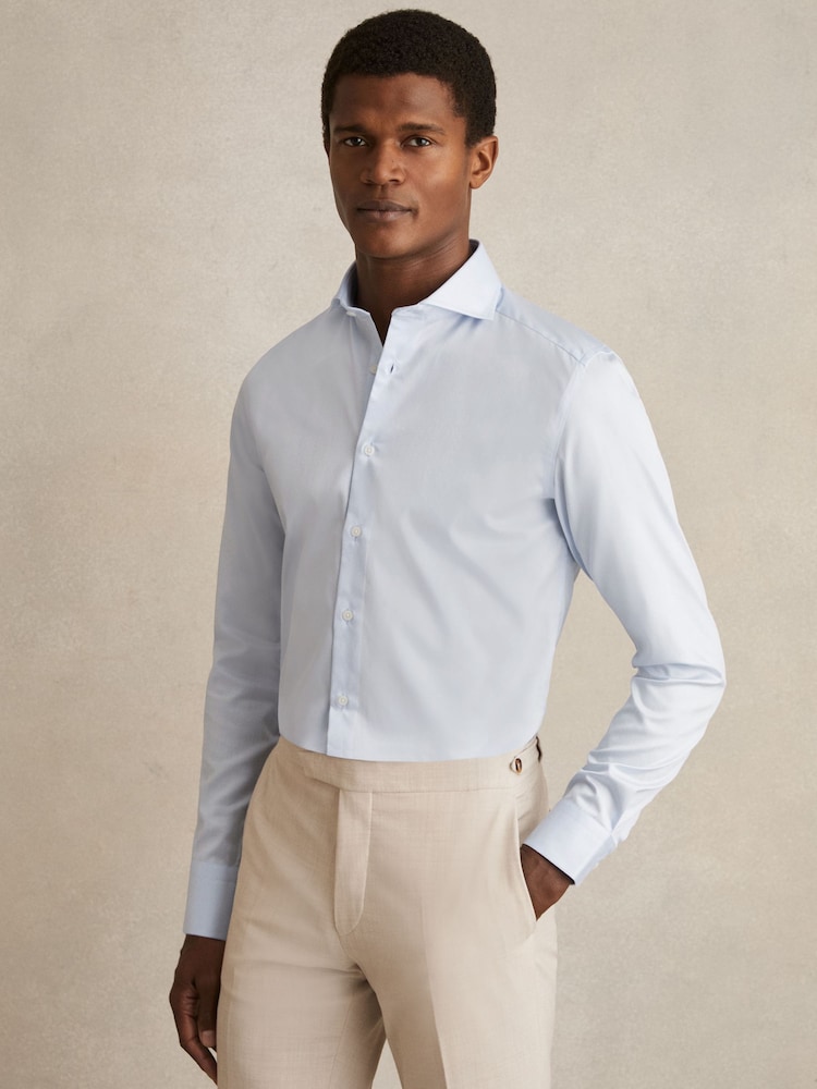 Reiss Soft Blue Storm Slim Fit Two-Fold Cotton Shirt - Image 3 of 9