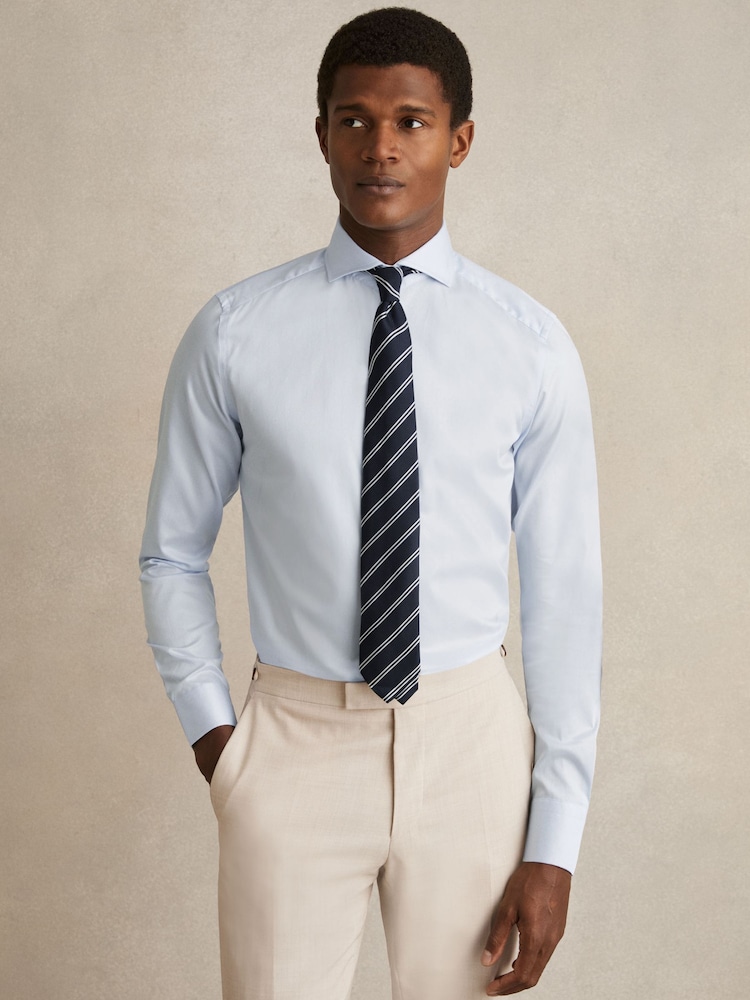 Reiss Soft Blue Storm Slim Fit Two-Fold Cotton Shirt - Image 5 of 9