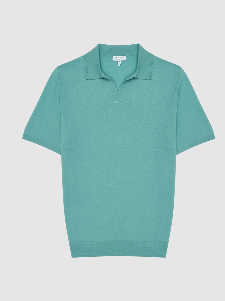 Menta brillante - Polo Duchie de cuello abierto de lana merina de Reiss - Imagen 2 de 5