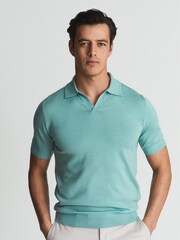 Menta brillante - Polo Duchie de cuello abierto de lana merina de Reiss - Imagen 4 de 5