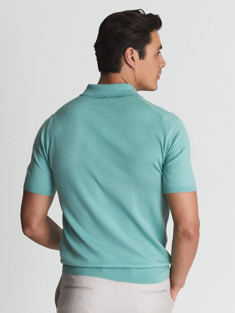 Menta brillante - Polo Duchie de cuello abierto de lana merina de Reiss - Imagen 5 de 5