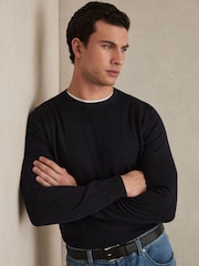 Reiss Navy Wessex Merino Wool Crew Neck Jumper - Image 1 of 6