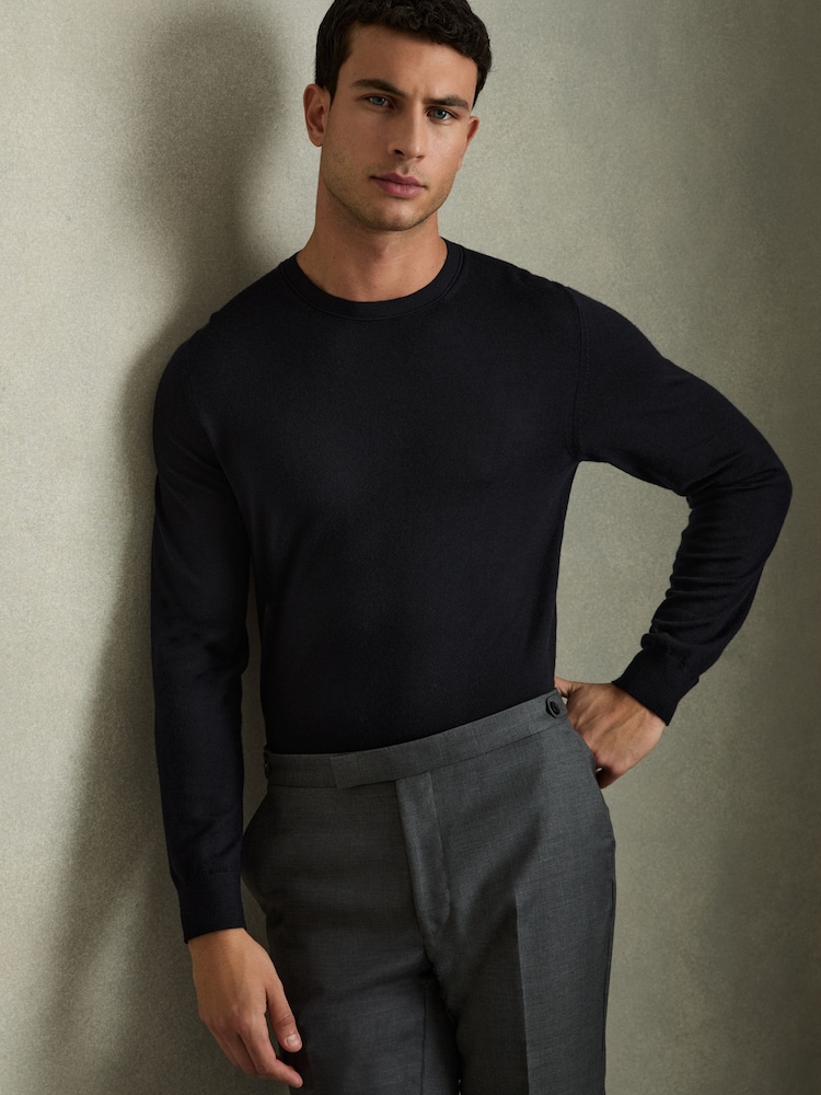 Reiss Navy Wessex Merino Wool Crew Neck Jumper - Image 1 of 6