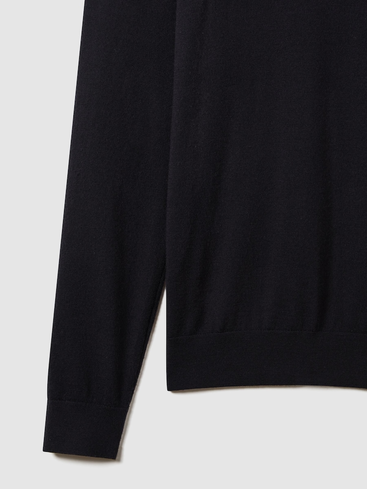 Reiss Navy Wessex Merino Wool Crew Neck Jumper - Image 6 of 6