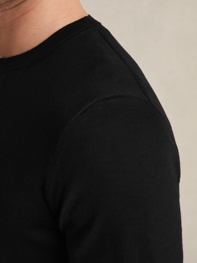 Reiss Black Wessex Merino Wool Crew Neck Jumper - Image 4 of 7