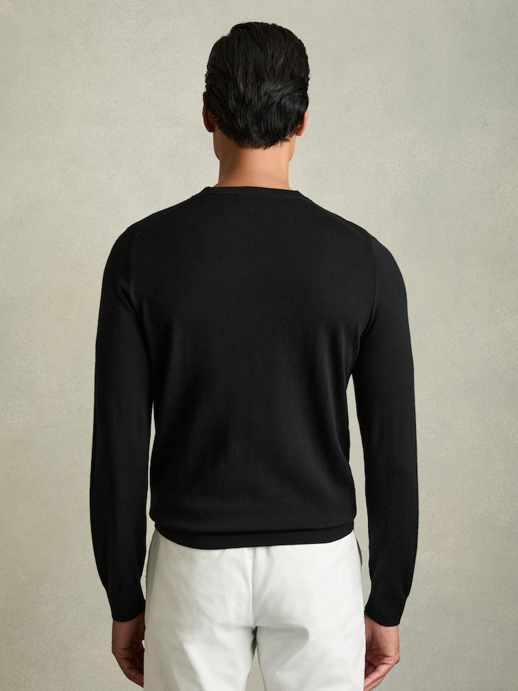Reiss Black Wessex Merino Wool Crew Neck Jumper - Image 5 of 7