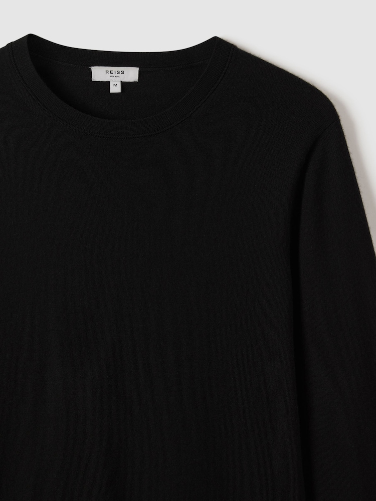Reiss Black Wessex Merino Wool Crew Neck Jumper - Image 6 of 7