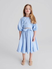 Reiss Blue Marlie Bow Back Linen Top - Image 1 of 7