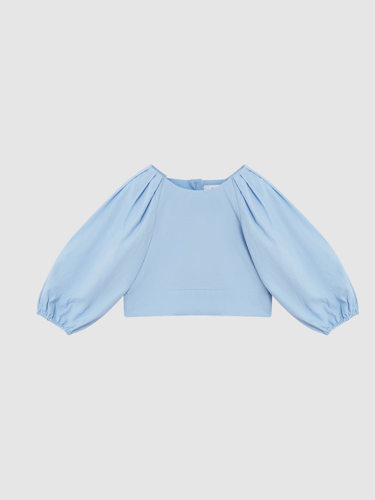 Reiss Blue Marlie Bow Back Linen Top - Image 2 of 7