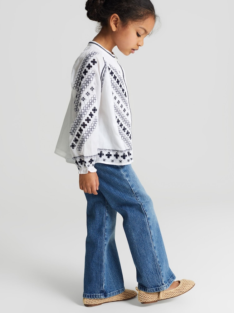 Reiss White Clara Junior Embroidered Blouse - Image 1 of 6
