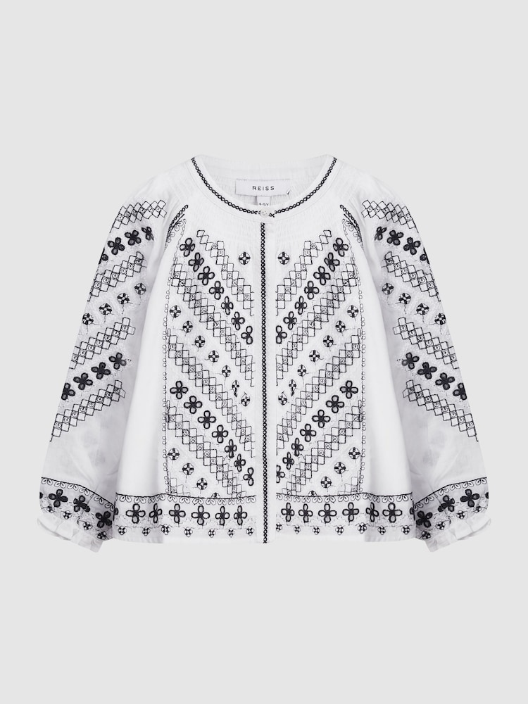 Reiss White Clara Junior Embroidered Blouse - Image 2 of 6