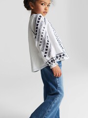 Reiss White Clara Junior Embroidered Blouse - Image 5 of 6