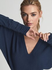 Reiss Navy Jolie V-Neck Cashmere Blend Jumper - Image 3 of 6