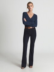 Reiss Navy Jolie V-Neck Cashmere Blend Jumper - Image 6 of 6