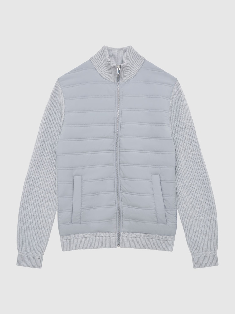 Reiss Soft Grey Trainer Hybrid Zip Through Quilted Jumper - Image 2 of 6