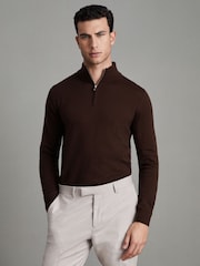 Reiss Bordeaux Blackhall Merino Wool Half-Zip Funnel Neck Jumper - Image 1 of 7