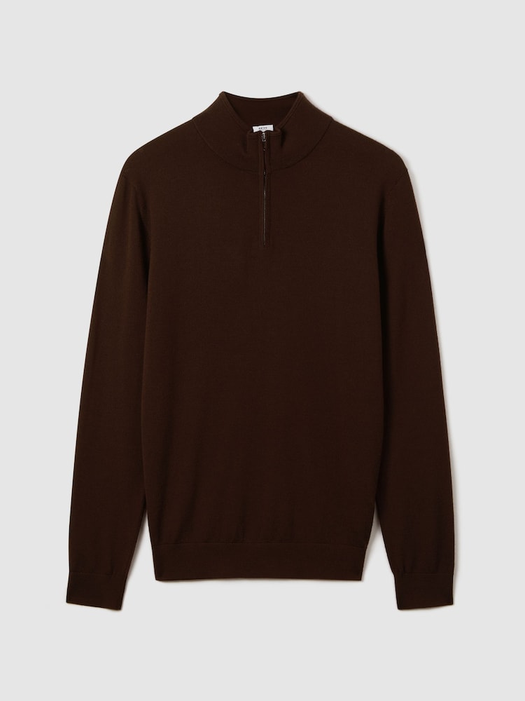 Reiss Bordeaux Blackhall Merino Wool Half-Zip Funnel Neck Jumper - Image 2 of 7