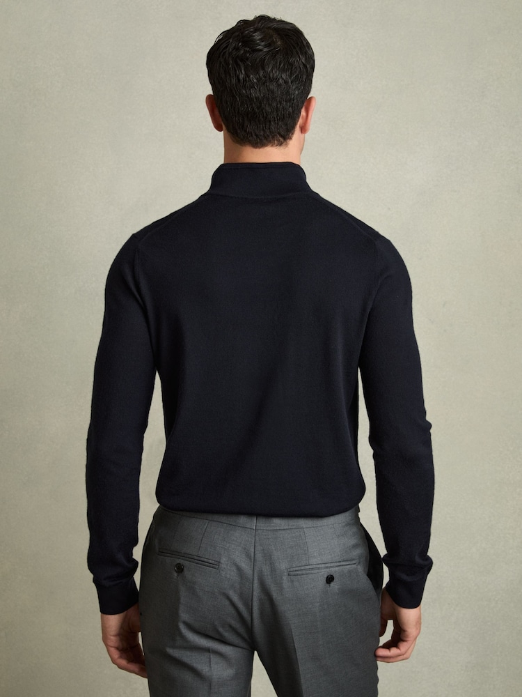 Bleumarin - Pulover din lână merinos cu fermoar pe jumătate Pulover cu guler înalt Reiss Blackhall - Image 5 of 7