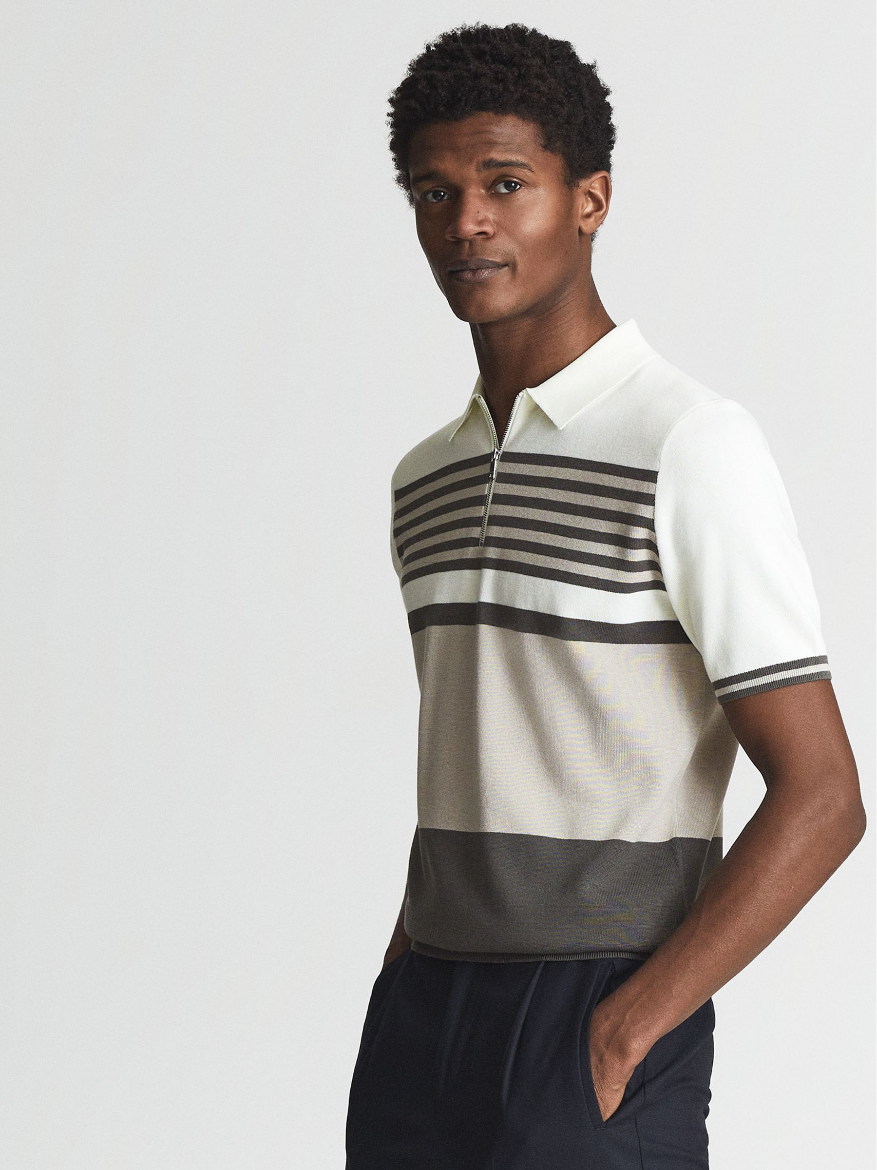 Buy Reiss Green/White Captain Half Zip Stripe Colour Block Buy Reiss Green/White Captain Half Zip Stripe Colour Block