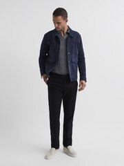 Reiss Mid Grey Melange Milburn Merino Wool Open Collar Polo Shirt - Image 3 of 7