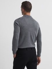Reiss Mid Grey Melange Milburn Merino Wool Open Collar Polo Shirt - Image 5 of 7