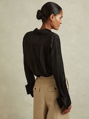 Reiss Black Hailey Silk Double-Cuff Button-Through Shirt - Image 5 of 6