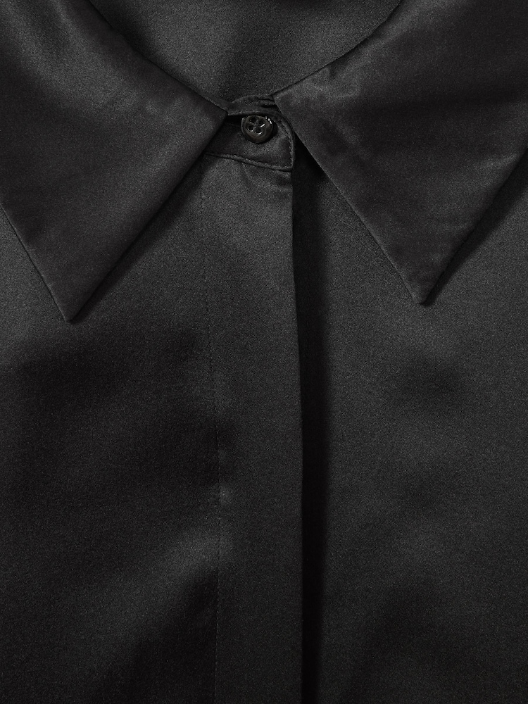 Reiss Black Hailey Silk Double-Cuff Button-Through Shirt - Image 6 of 6 Reiss Black Hailey Silk Double-Cuff Button-Through Shirt - Image 6 of 6