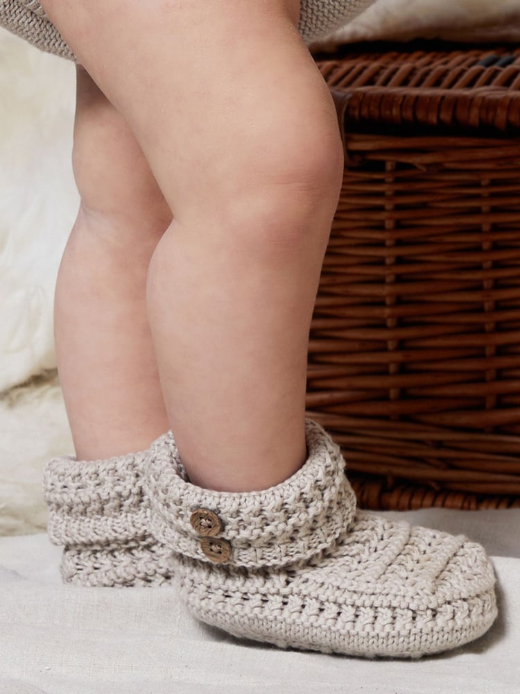 The Little Tailor Natural Fawn Knitted 100% Cotton Boots - Image 1 of 5 The Little Tailor Natural Fawn Knitted 100% Cotton Boots - Image 1 of 5