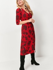 M&Co Red Petite Floral Midi Dress - Image 2 of 4