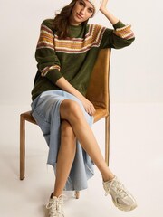 Khaki Green Fairisle Pattern Button Back Jumper - Image 3 of 6