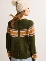 Khaki Green Fairisle Pattern Button Back Jumper - Image 4 of 6