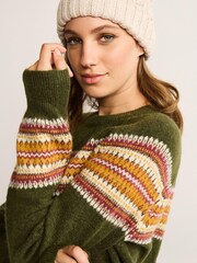 Khaki Green Fairisle Pattern Button Back Jumper - Image 5 of 6