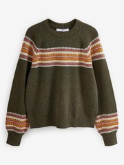 Khaki Green Fairisle Pattern Button Back Jumper - Image 6 of 6