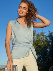 Blue Sleeveless Twist Blouse - Image 1 of 2