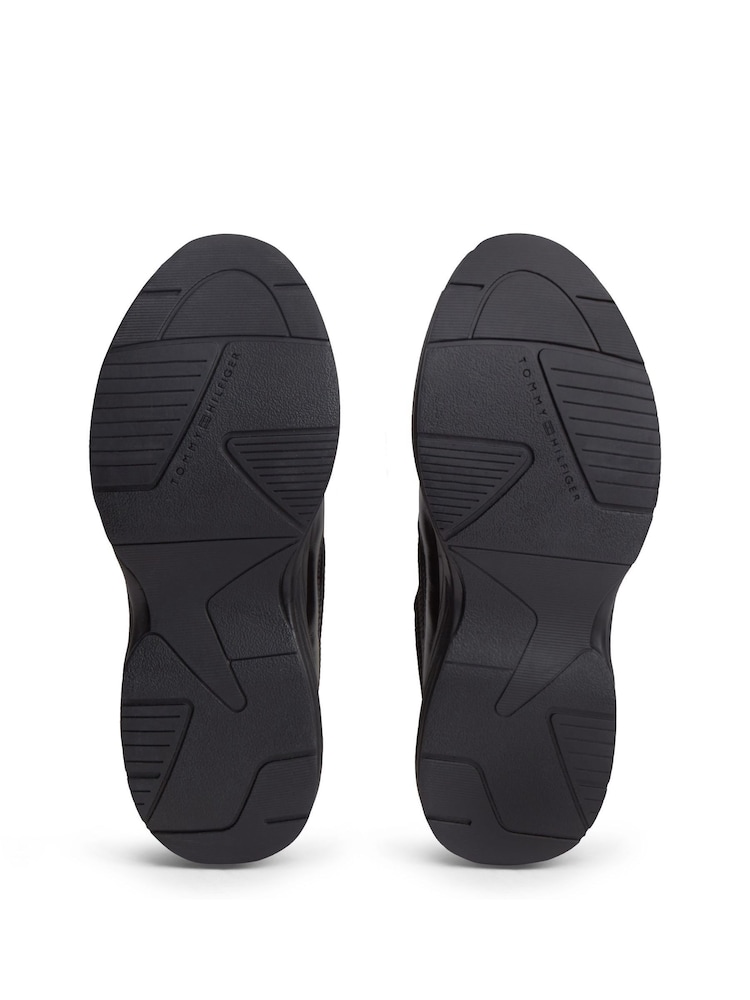 Tommy Hilfiger Black Monogram Mixed Texture Leather Trainers - Image 6 of 6