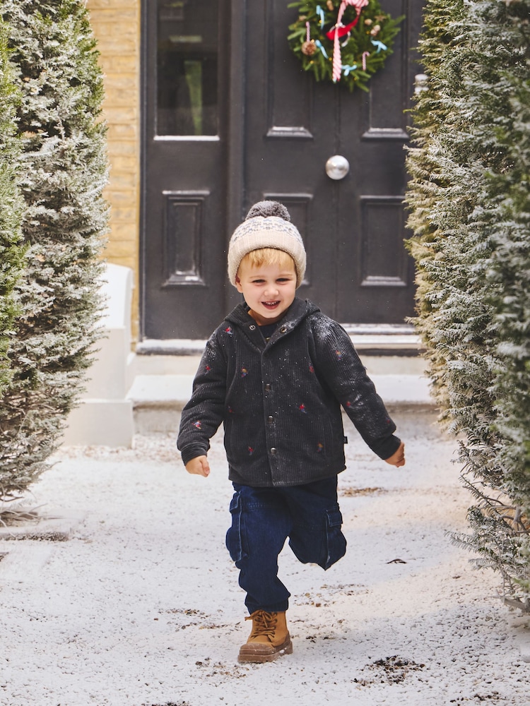 JoJo Maman Bébé Charcoal Grey Skiers Embroidered Shacket - Image 1 of 6