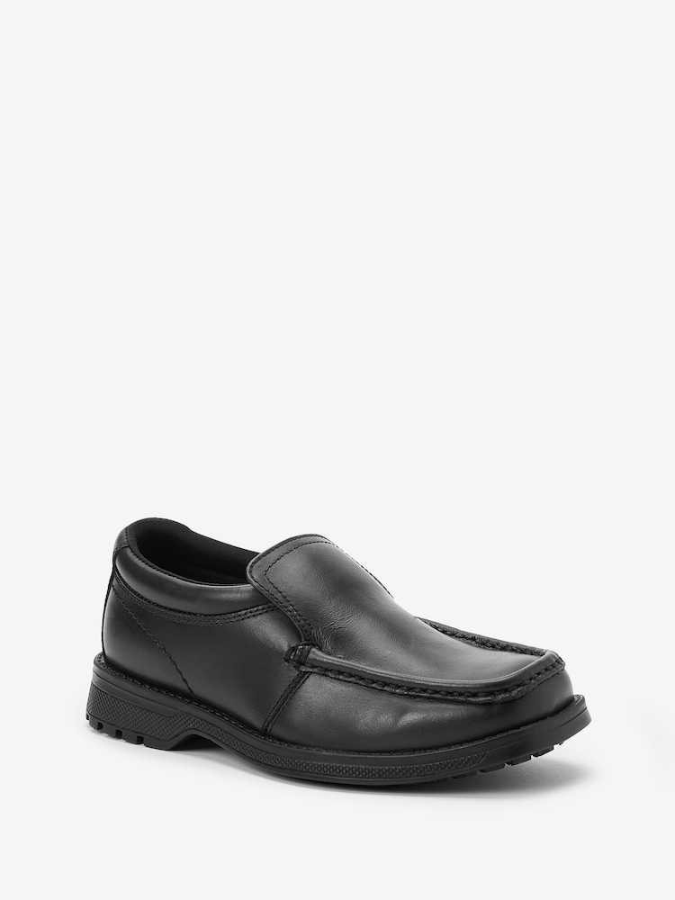 Black Wide Fit (G) School Leather Loafer Shoes - Image 3 of 9