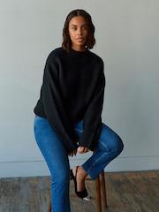 Black Long sleeve Ribbed Cropped Jumper - Image 1 of 6