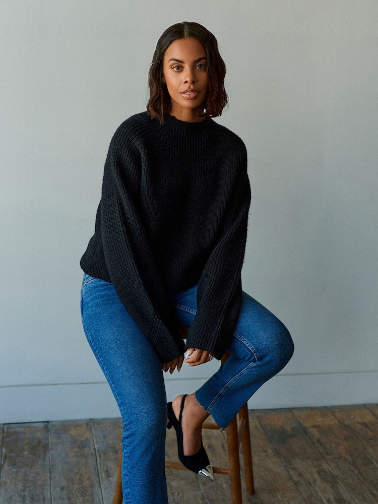 Black Long sleeve Ribbed Cropped Jumper - Image 1 of 6